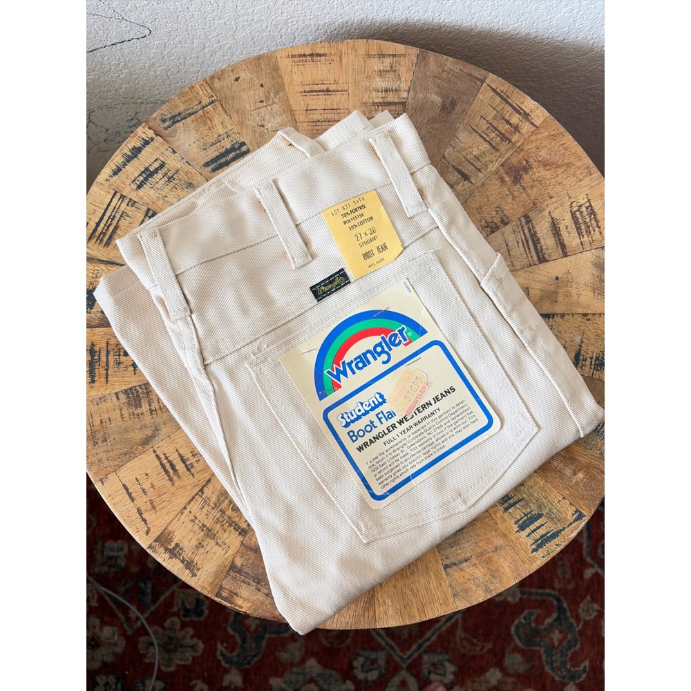 Vintage Wrangler Student Boot Flare Western Jeans Off White 27x30 Deadstock 8801
